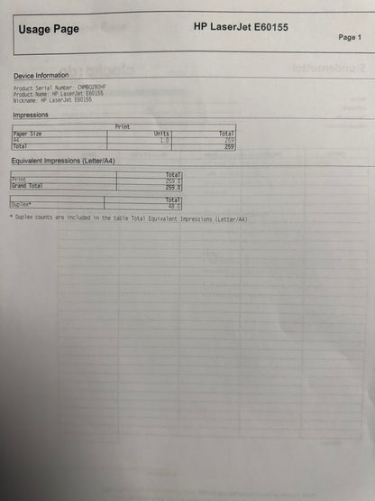 HP Laser printer LJ Managed E60155    ( A unique situation )