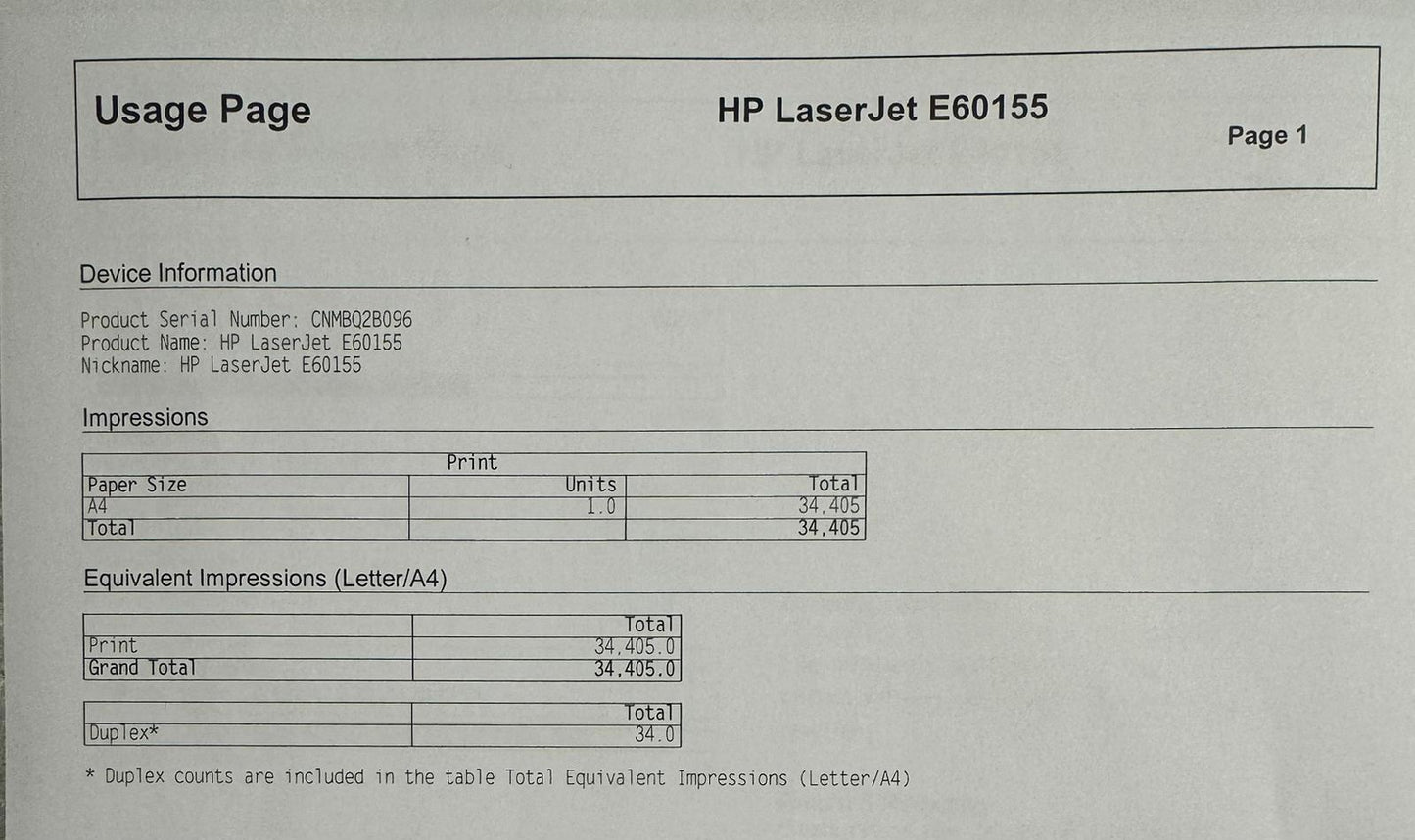 HP Laser printer LJ Managed E60155 used